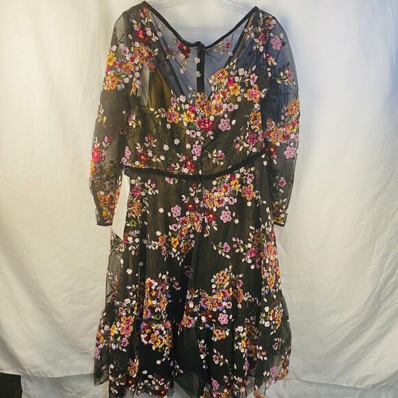 Mac Duggal Black Floral Embroidered Midi Tea Length Dress Sz 14 NWT Whimsigoth - Picture 6 of 10